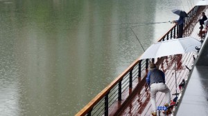 Pêcheurs en plein centre-ville de Chengdu, sur la rivière Jin